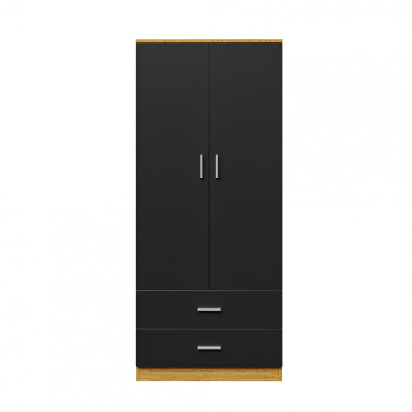 2 Door 2 Drawer Wardrobe with Hanging Rail Wooden Clothes Organizer Storage Cupboards Unit for Bedroom Furniture W 76.8 * D 50 * H 180cm - Custom Alt by Opencart SEO Pack PRO