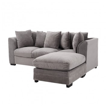 Jumbo Cord Corner Sofa, 3 Seater Sofa Fabric Grey Sofa Settee, Full Chenille Cord Fabric Sofa Left or Right Chaise Couch with Footstool
