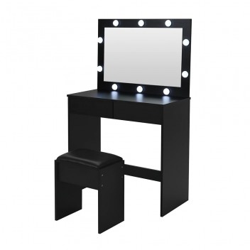 Vanity Set with Lighted Mirror, Makeup Vanity Dressing Table Dresser Desk with 2 Large Drawer and Cushioned Stool for Bedroom,Bedroom Furniture(10 LED Bulbs)
