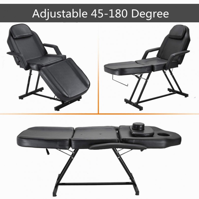 Balance Beauty Bed 3 Section Massage Table Adjustable Reclining Salon Chair Tattoo Spa Facial Couch Bed with Stool Steel Frame PU Leather