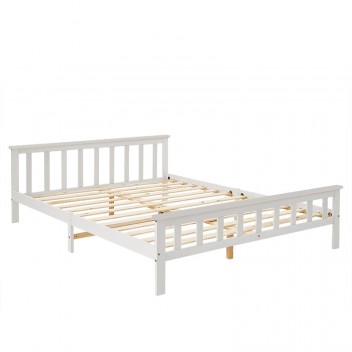 Double Bed Frame Wooden Solid Pine Wood Bed Furniture with Headboard, 200cm(L) x W 150cm(W)