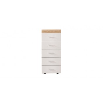 White and Oak Tall Slim Chest of 5 Drawers