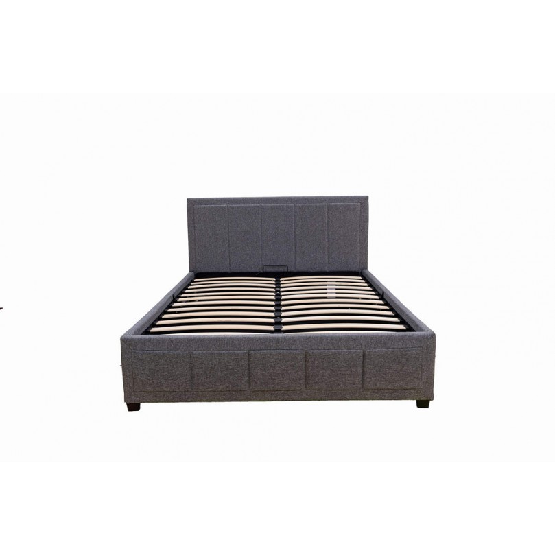 Gaslift Fabric Wood Bed Frame with Storage Ottoman Double Bed Dark Grey