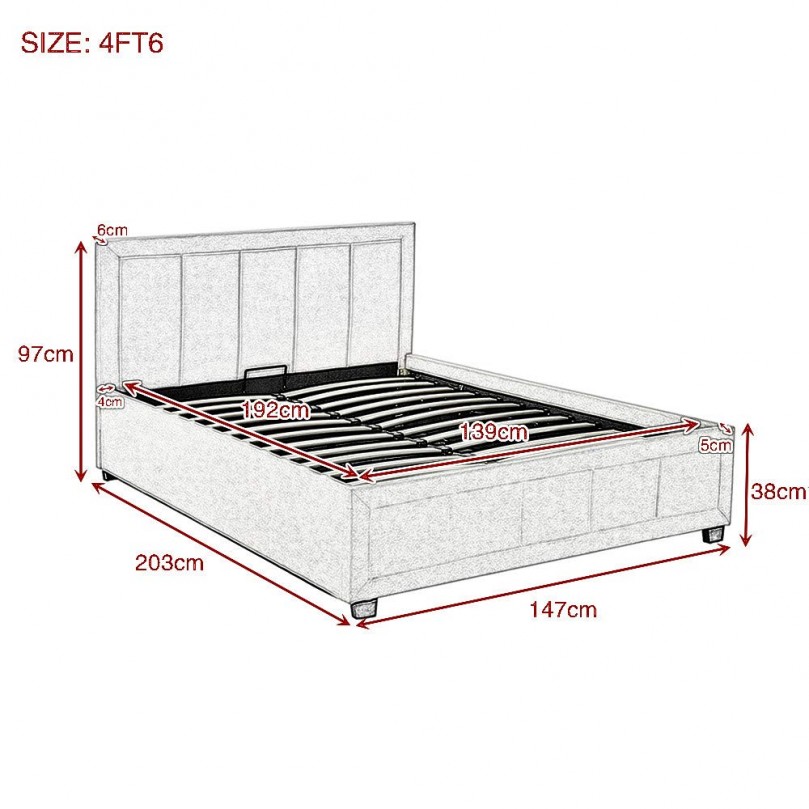 Gaslift Fabric Wood Bed Frame with Storage Ottoman Double Bed Dark Grey