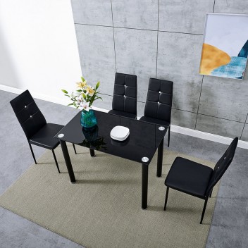 Remotion Black Glass Dining Table Set for 4,105cm Table