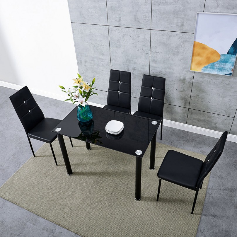 Remotion Black Glass Dining Table Set for 4,105cm Table Remotion Black Glass Dining Table Set for 4,105cm Table