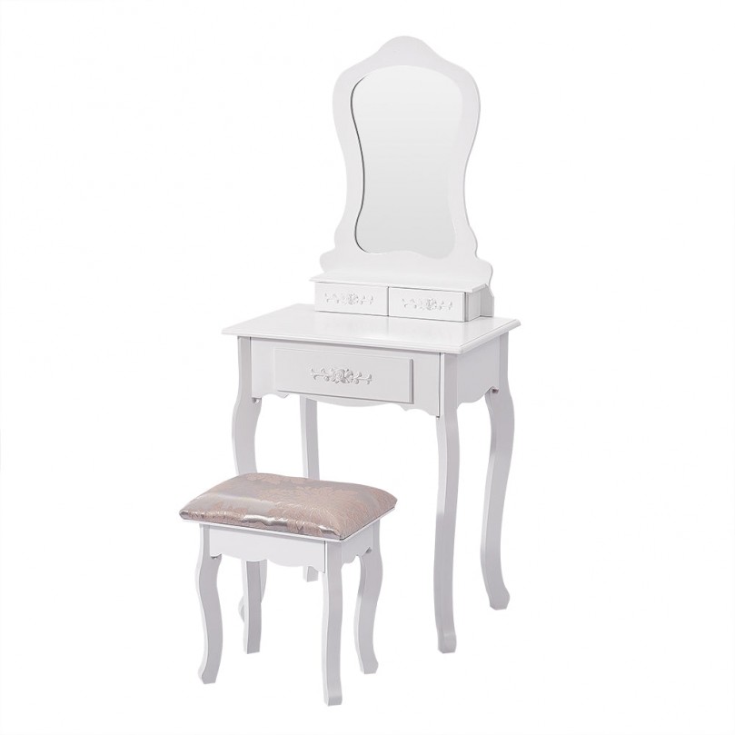 Modern white dressing table set with oval mirror stool Modern white dressing table set with oval mirror stool