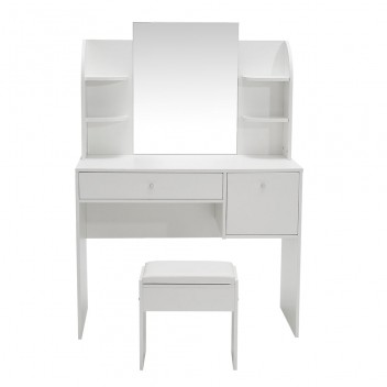 Mirrored Vanity Dressing Table with Drawers and Shelves