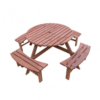 Round Wooden 8 Seater Picnic Table