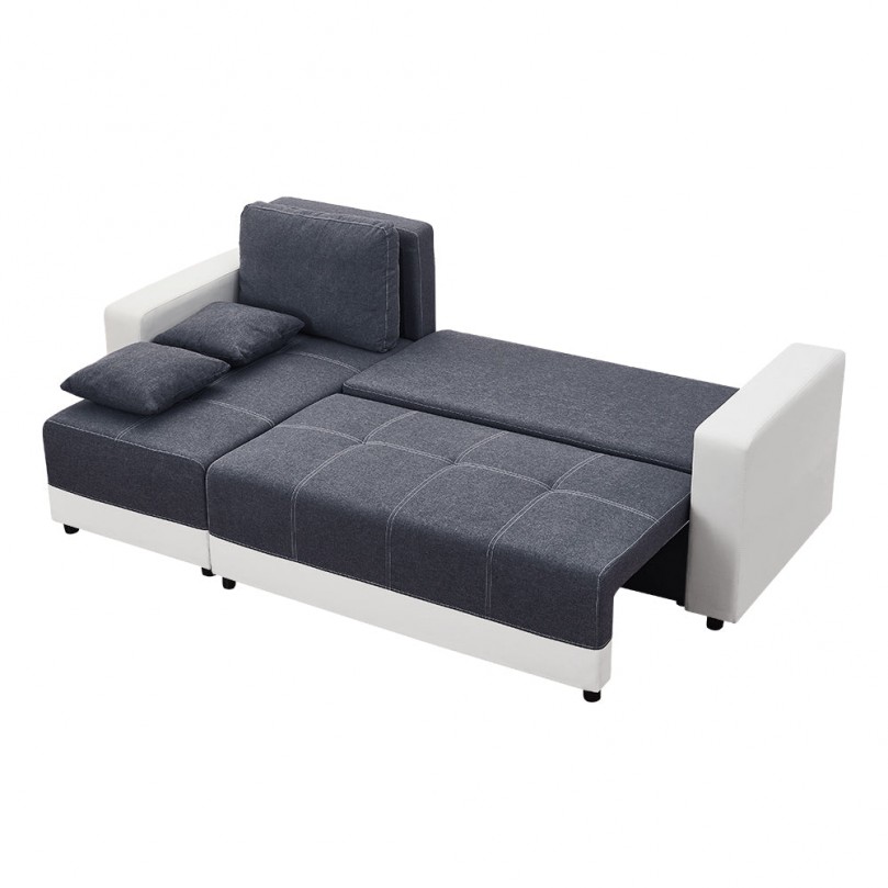 Grey and Black Pull-Out Corner Sofa Bed with Storage