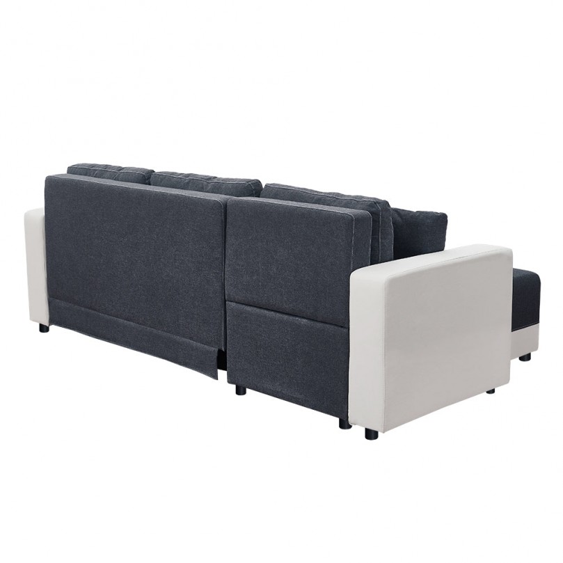 Grey and Black Pull-Out Corner Sofa Bed with Storage