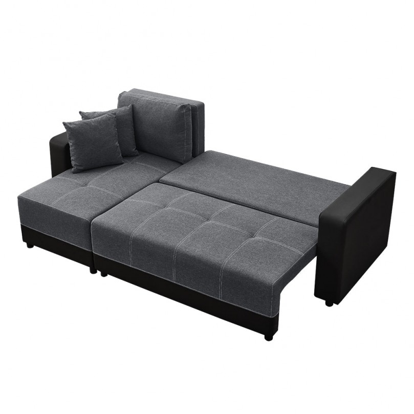 Grey and Black Pull-Out Corner Sofa Bed with Storage Grey and Black Pull-Out Corner Sofa Bed with Storage