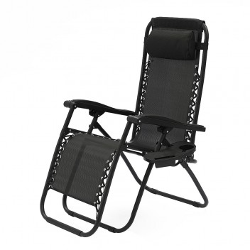2pcs Metal Sun Lounger Black Folding Reclining Chair