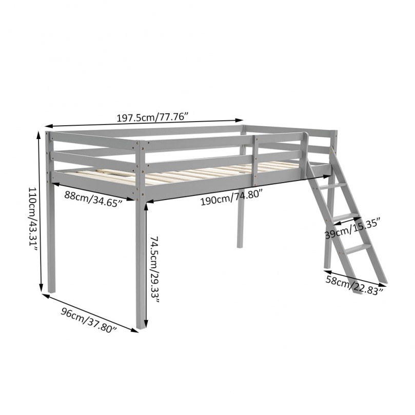Mid Sleeper Bunk Bed 3FT Single Bed Frame Wood Cabin Bed, for Kids Mid Sleeper Bunk Bed 3FT Single Bed Frame Wood Cabin Bed, for Kids - Custom Alt by Opencart SEO Pack PRO
