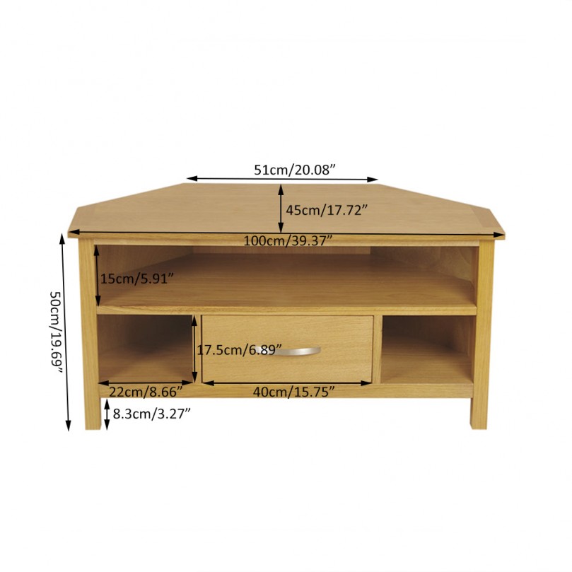 Oak Corner TV Stand Unit with Drawer storage rack Shelf Solid Wood Furniture Cabinet