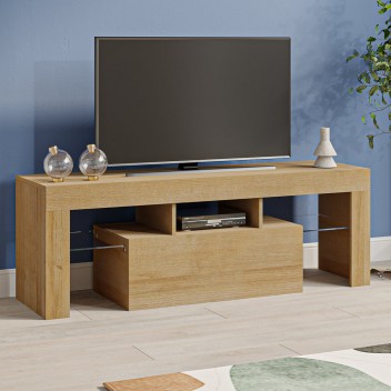 52inch TV Stand Cabinets With Two Glass Shelves One Drawer Storage Sideboard