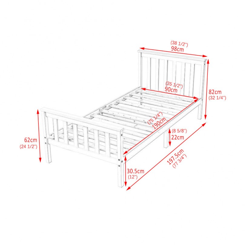 BluMoon 3ft Wood Bed Frame