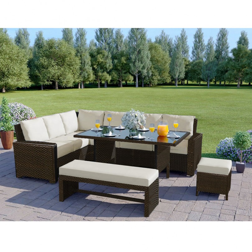 8 Seater Garden Furniture Rattan Coffee Table & Sofa
