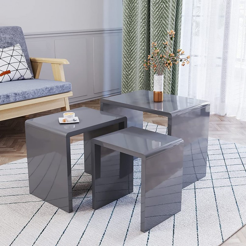 Set of 3 Nesting Tables, Modern Coffee Table Set Stackable Design MDF Wood End Side Tables For Living Room Office Or Lounge, Bedside Tables,Multi-Functional Side Table