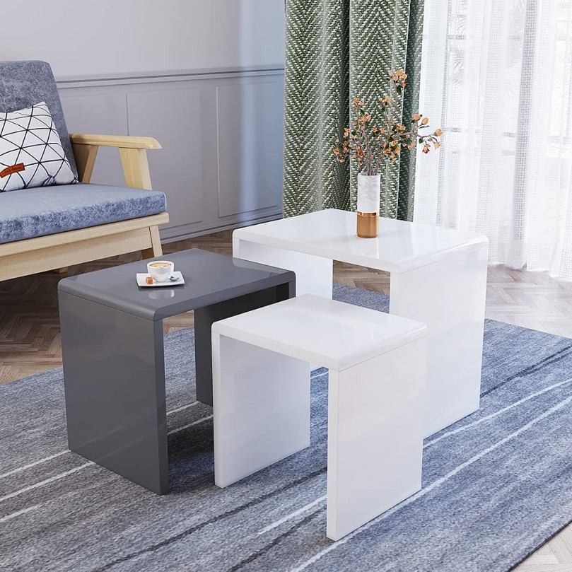 Set of 3 Nesting Tables, Modern Coffee Table Set Stackable Design MDF Wood End Side Tables For Living Room Office Or Lounge, Bedside Tables,Multi-Functional Side Table