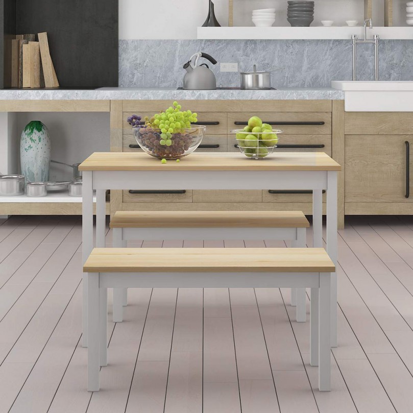 Solid Pine Wooden Dining Set Table and Bench Kitchen Dining Furniture Set Solid Pine Wooden Dining Set Table and Bench Kitchen Dining Furniture Set - Custom Alt by Opencart SEO Pack PRO