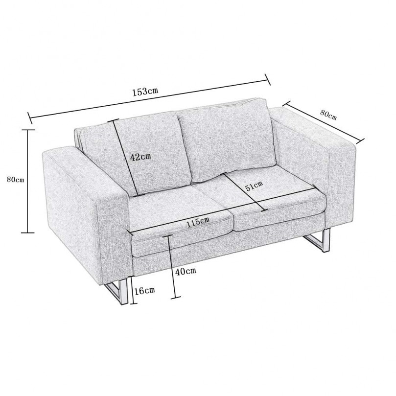 2 Seater Polyester Fabric Sofa with Iron Feet Modern Soft Corner Couch Settee