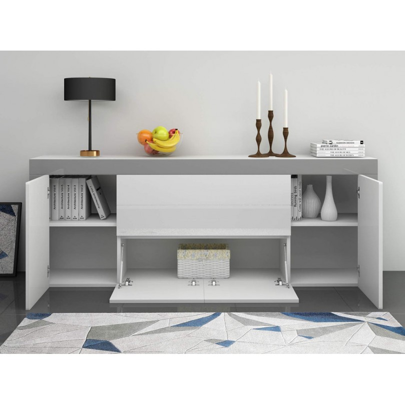 Modern Sideboard High Gloss Fronts Storage Cupboard Cabinet Unit with 2 Doors 2 Drawers Flap Large Chest of Drawers Living Room White