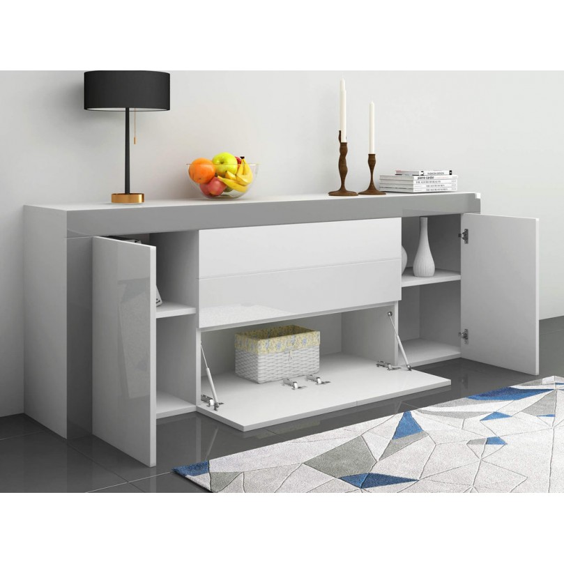 Modern Sideboard High Gloss Fronts Storage Cupboard Cabinet Unit with 2 Doors 2 Drawers Flap Large Chest of Drawers Living Room White Modern Sideboard High Gloss Fronts Storage Cupboard Cabinet Unit with 2 Doors 2 Drawers Flap Large Chest of Drawers Living Room White