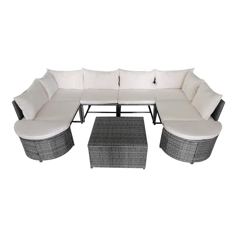 6 Seater Rattan Furniture Set Wicker Weave Sectional Corner Sofa Lounge Set with Coffee Table Stool Garden Conservatory Outdoor Patio Poolside 6 Seater Rattan Furniture Set Wicker Weave Sectional Corner Sofa Lounge Set with Coffee Table Stool Garden Conservatory Outdoor Patio Poolside
