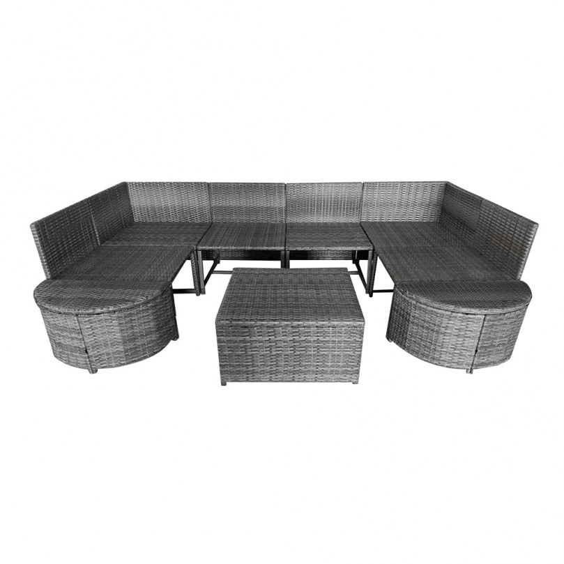 6 Seater Rattan Furniture Set Wicker Weave Sectional Corner Sofa Lounge Set with Coffee Table Stool Garden Conservatory Outdoor Patio Poolside