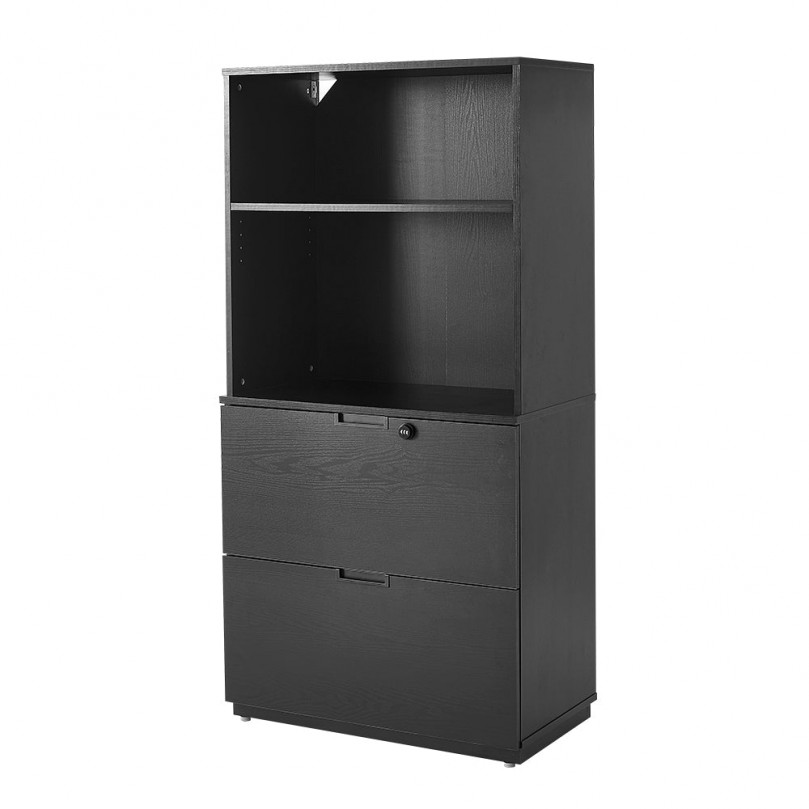Wooden Lockable Office Filing Cabinet, 2 Drawer & 2 Layers of Shelves - Custom Alt by Opencart SEO Pack PRO