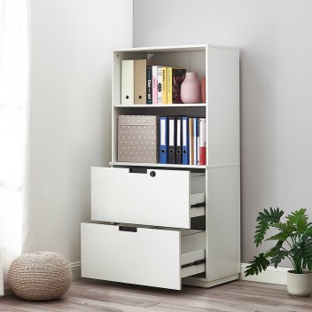 Wooden Lockable Office Filing Cabinet, 2 Drawer & 2 Layers of Shelves