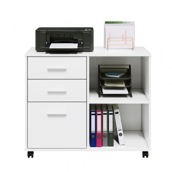 Wood 3 Drawer Mobile Lateral Filing Cabinet
