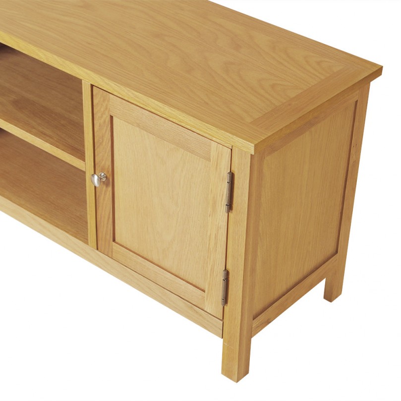 Large Solid Oak TV Stand Unit with Double Doors and Shelves