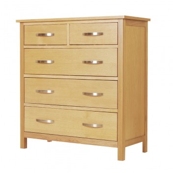 Solid Oak 5 Chest of Drawers Cabinet with Metal Handles