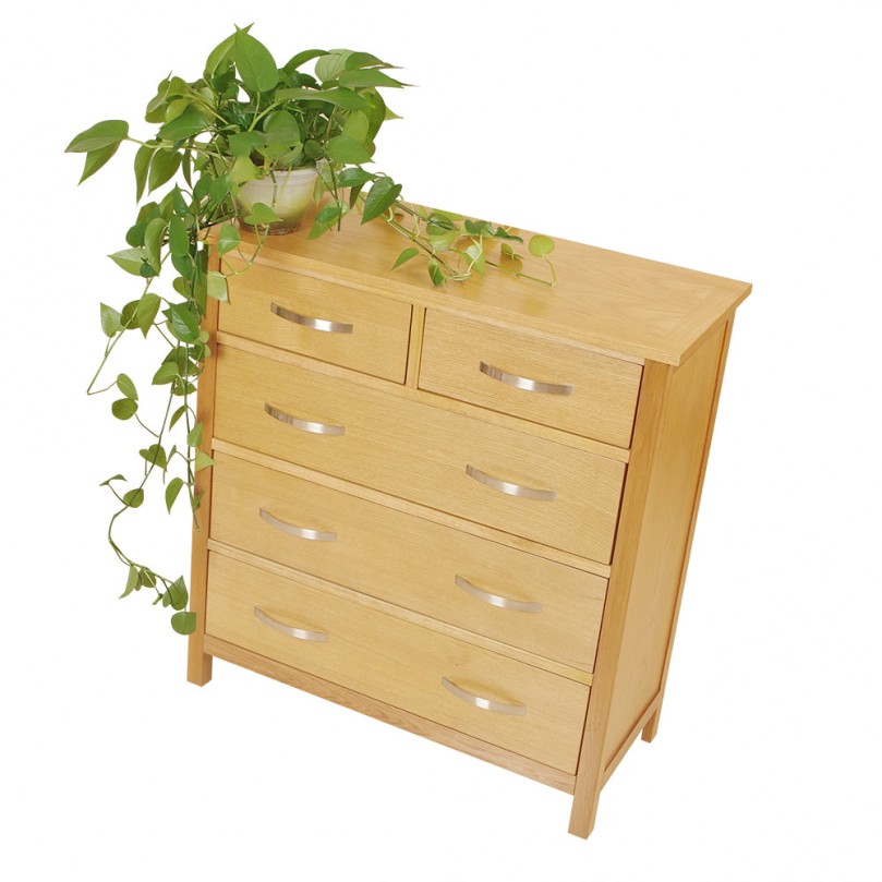 Solid Oak 5 Chest of Drawers Cabinet with Metal Handles