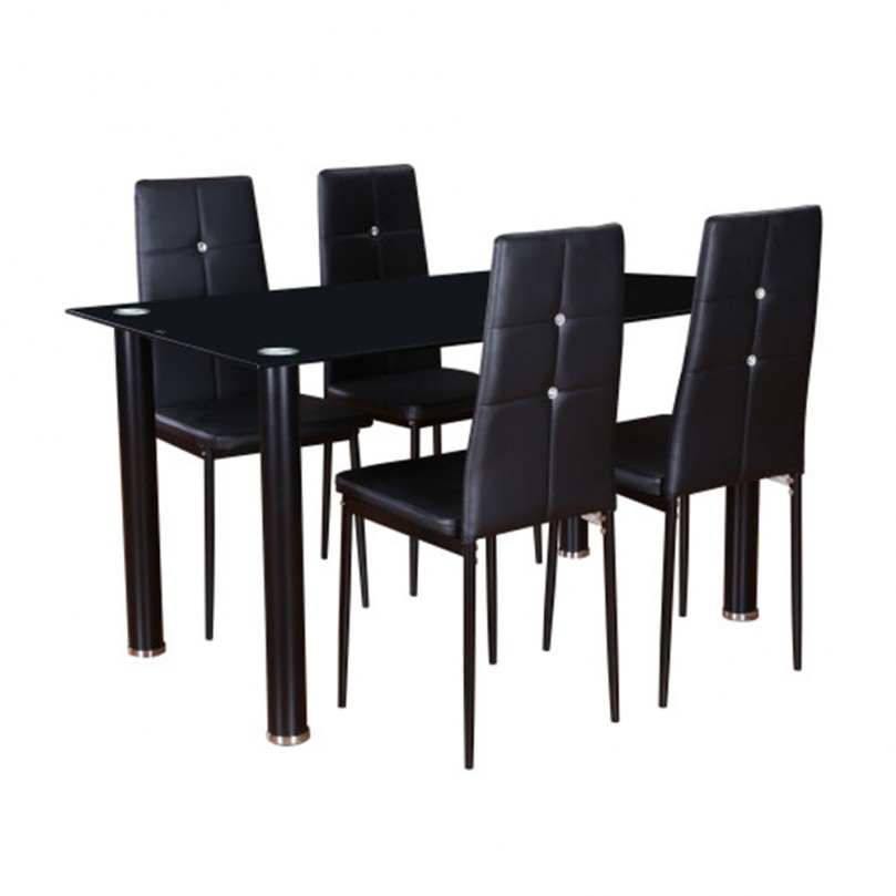 Remotion Black Glass Dining Table Set for 4,105cm Table