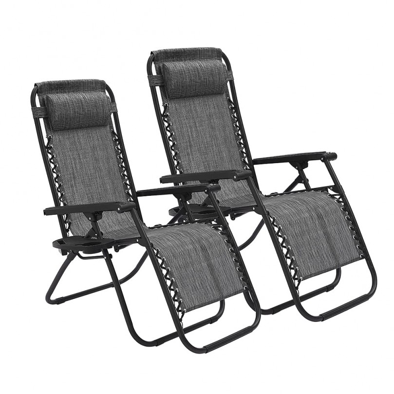 Set of 2 Textoline Sun Lounger Garden Chairs with Headrest Cup and Phone Holder Adjustable Folding Recliner Sunloungers Outdoor Camping Beach - Custom Alt by Opencart SEO Pack PRO