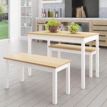 Solid Pine Wooden Dining Set Table and Bench Kitchen Dining Furniture Set