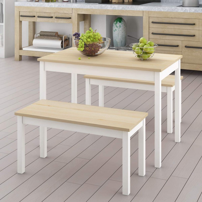 Solid Pine Wooden Dining Set Table and Bench Kitchen Dining Furniture Set - Custom Alt by Opencart SEO Pack PRO