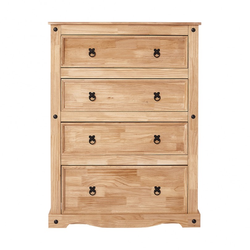 Hand-Waxed Solid Pine Chest of 4 Drawers