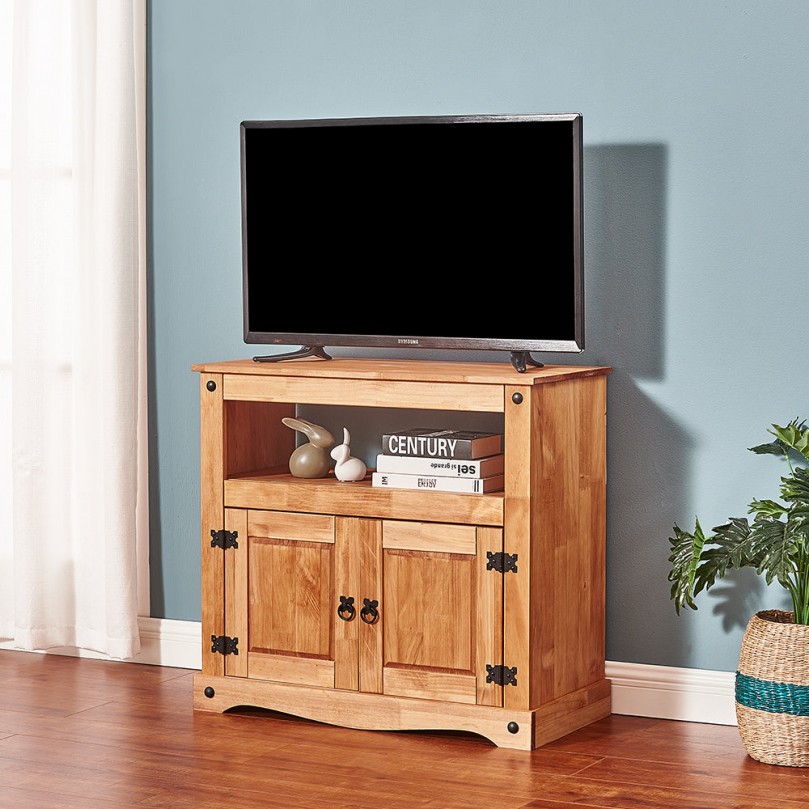 TV Stand Unit Display Storage Cabinet in Waxed Pine
