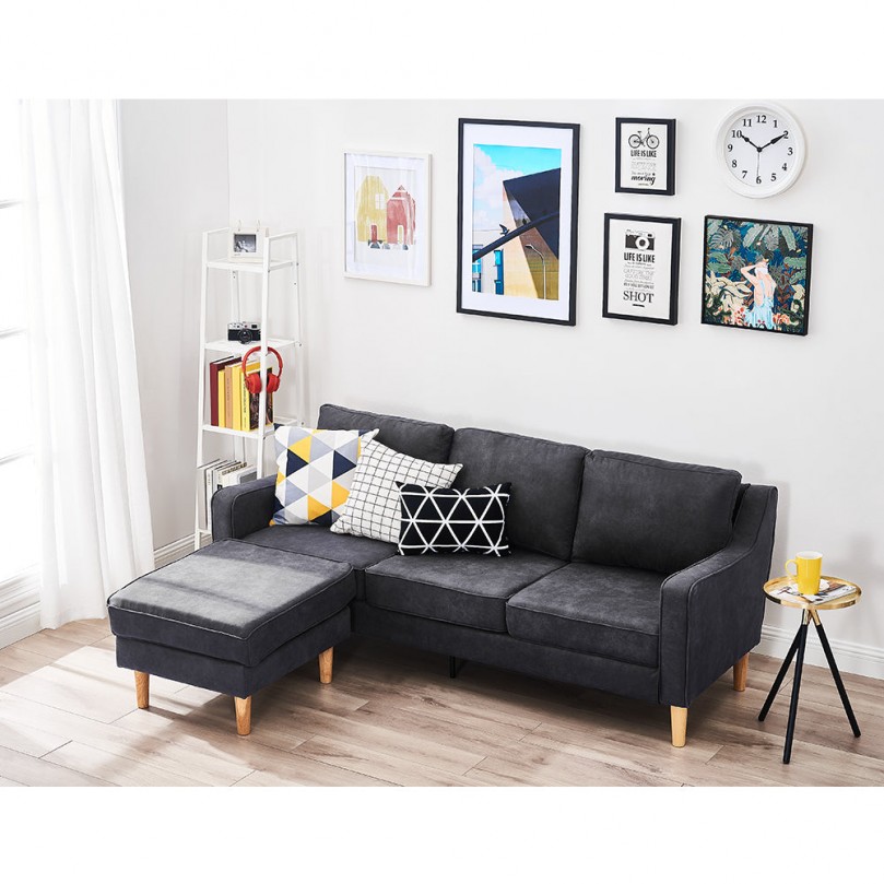 3 Seater Leathaire Fabric Corner Sofa with Footstool