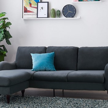3 Seater Corner Sofa with Footstool - Grey Velvet