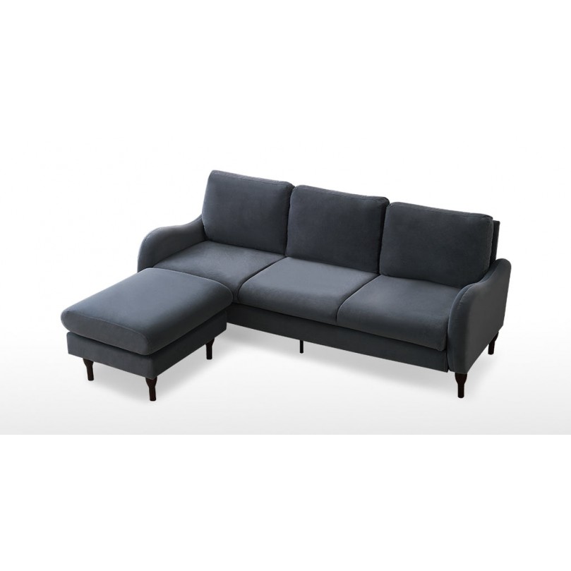 3 Seater Corner Sofa with Footstool - Grey Velvet 3 Seater Corner Sofa with Footstool - Grey Velvet