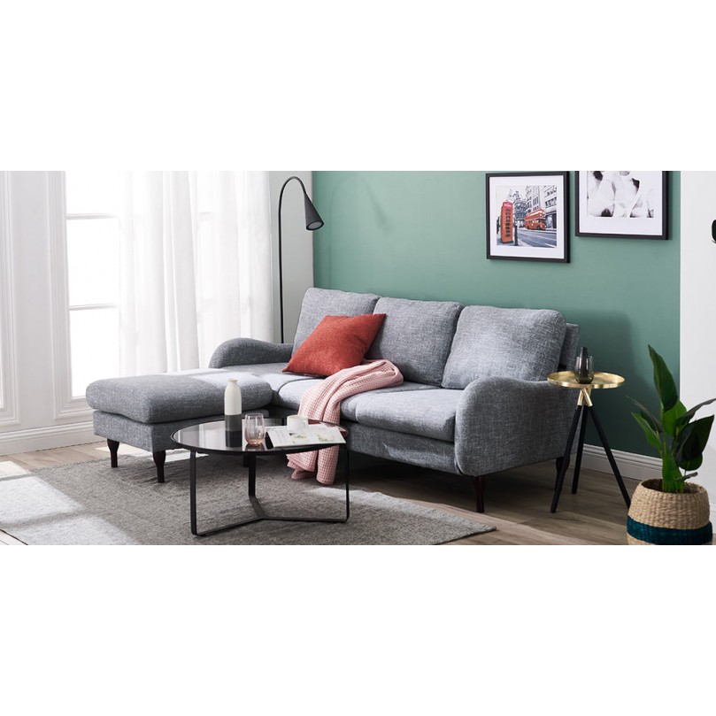 3 Seater Grey Linen Fabric Corner Sofa with Chaise