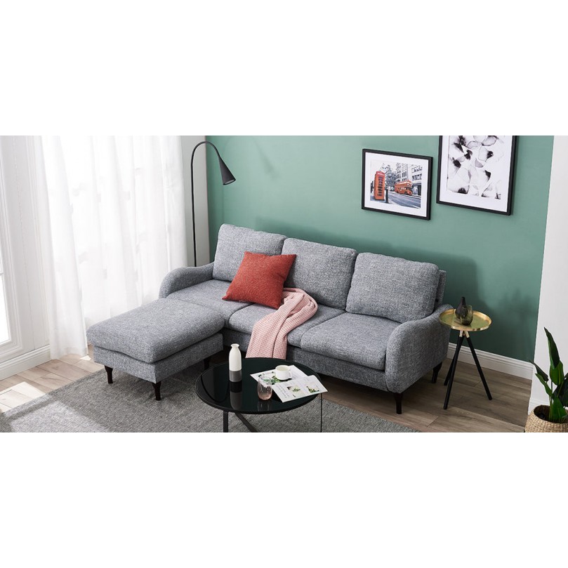 3 Seater Grey Linen Fabric Corner Sofa with Chaise 3 Seater Grey Linen Fabric Corner Sofa with Chaise
