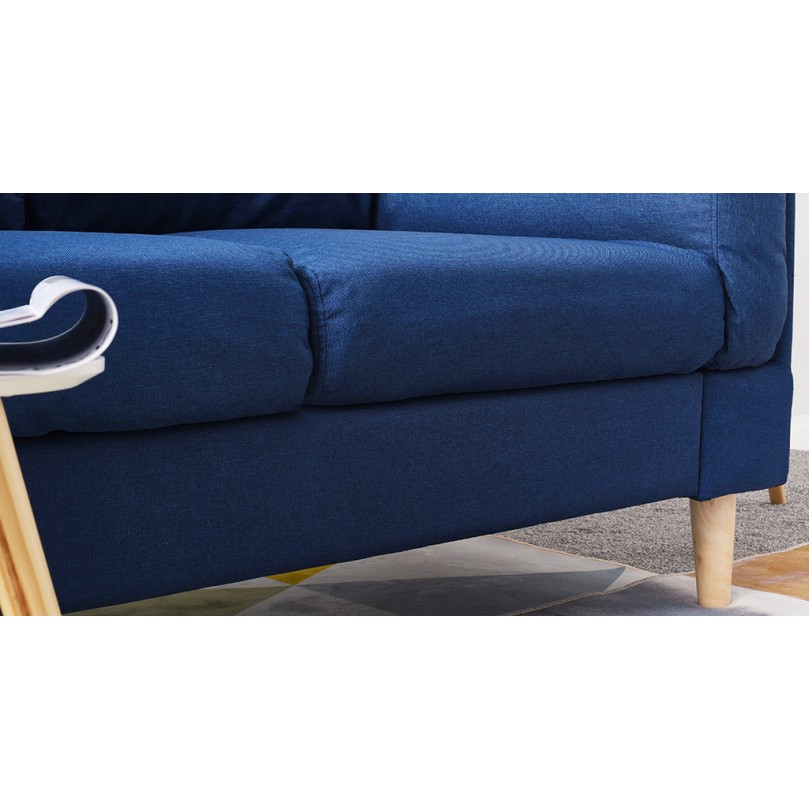 Blue 2 Seater Fabric Soda with Wooden Legs