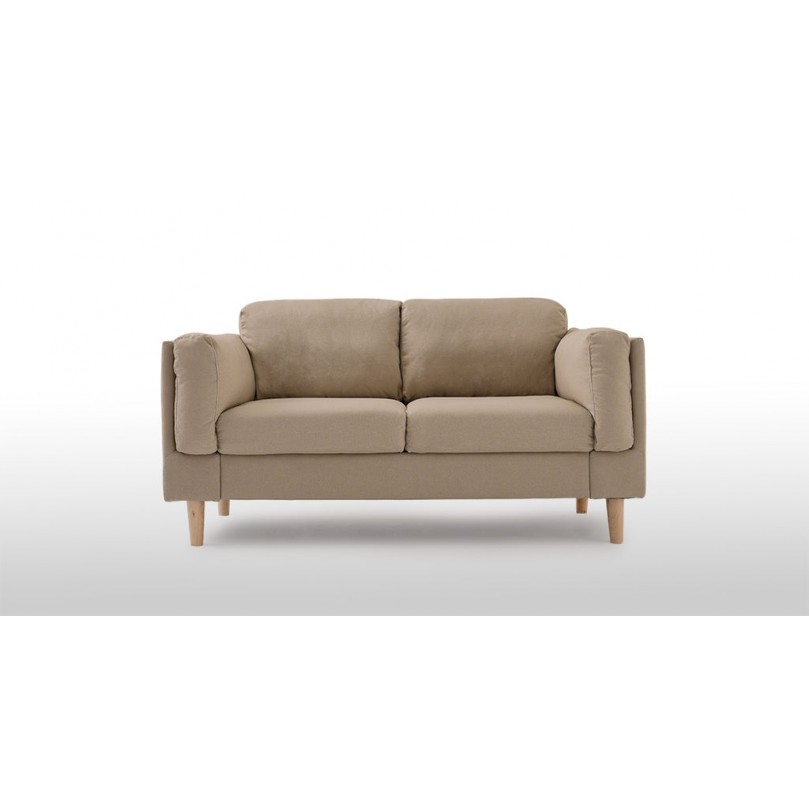 Beige 2 Seater Fabric Sofa with Wooden Legs