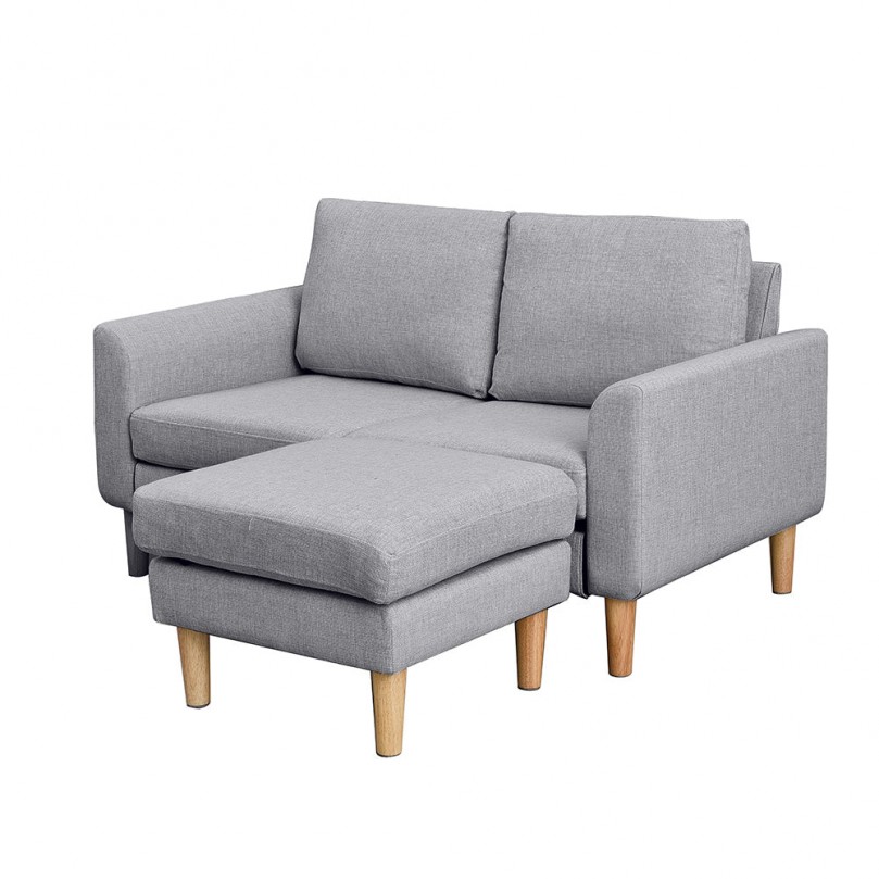 2 Seater Beige Corner Sofa with Footstool